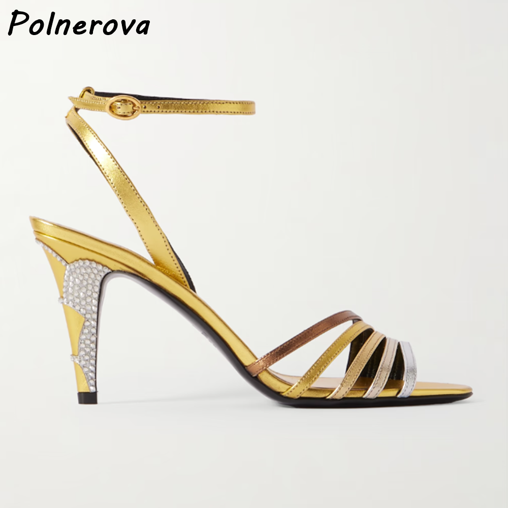 Gold Silvery Rhinestone Heels  - Summer Clothing Stores review and price